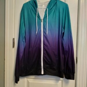 Teal to Purple Ombre Zip Hoodie Womens Casual Lightweight *Read Below